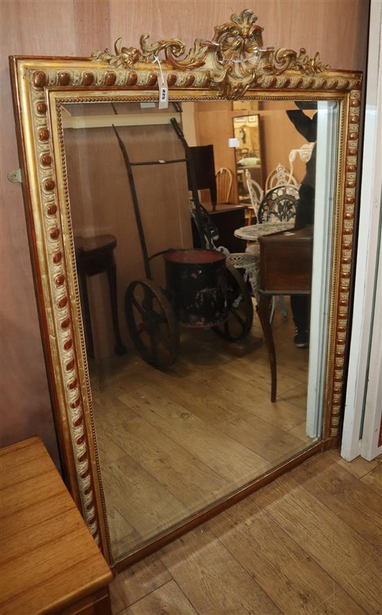 A late 19th century French giltwood and gesso rectangular overmantel mirror H.154cm